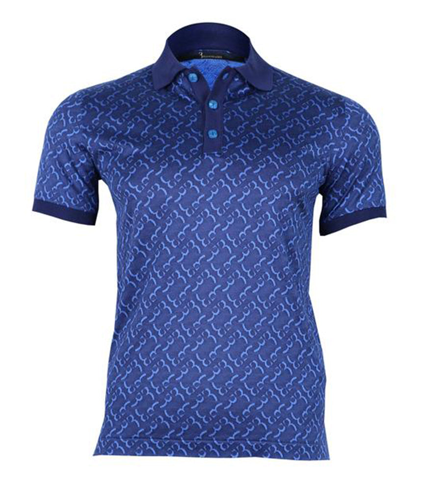 Blue Silk Jersey Polo Tee with Signature Logo Print –
