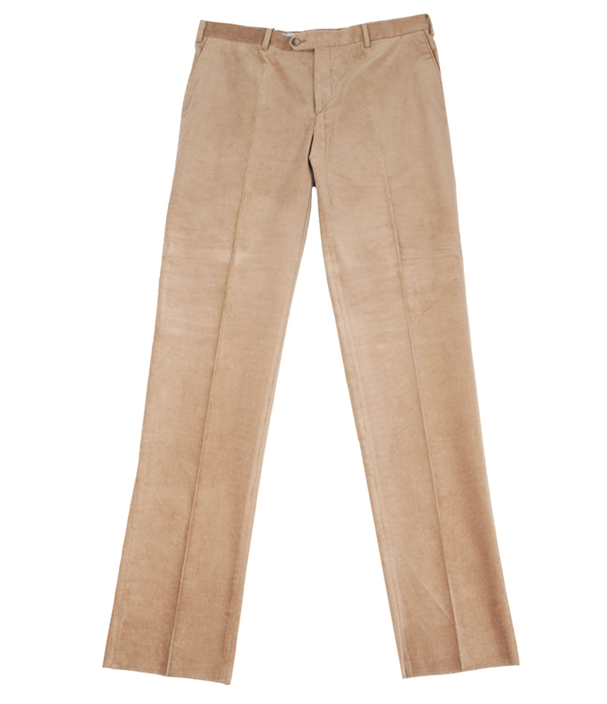 Dressy men's velvet pants in soft beige with pinsriped pattern